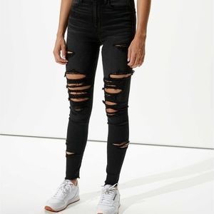 American Eagle Black Distressed Skinny Jeggings